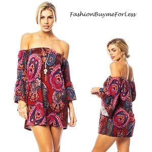 Burgundy Plaid Gypsy Bell Sleeve Tunic Sweater Top